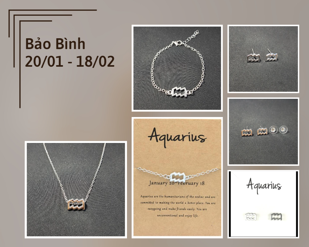 Set dây chuyền + lắc tay và hoa tai bạc phong cách Bảo Bình quà sinh nhật xinh xắn cho nữ