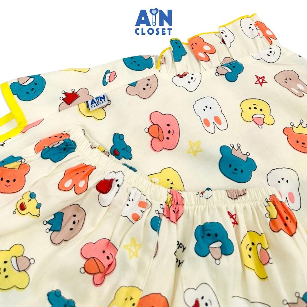 Bộ quần áo Ngắn bé gái họa tiết Gấu Hạnh Phúc vàng cotton - AICDBGAUD3ZF - AIN Closet