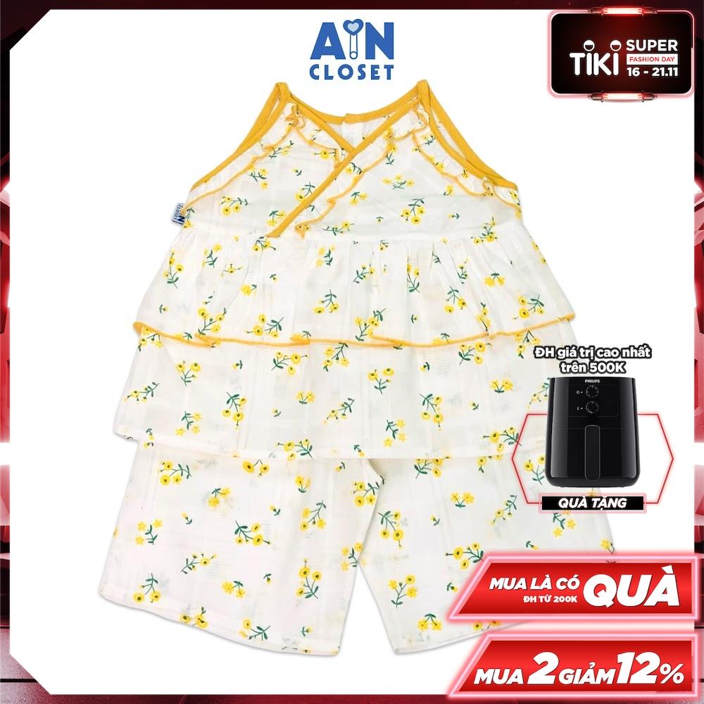 Bộ quần áo lửng bé gái họa tiết Hoa Giáng hương trắng cotton boi dệt - AICDBGUEOBPJ - AIN Closet