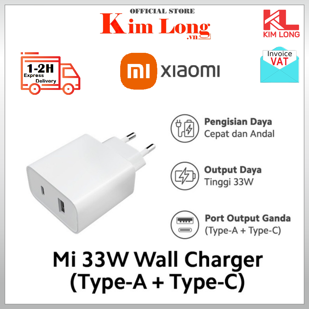 Adapter cốc củ sạc Xiaomi Mi 33W ( Type-A+Type-C ) EU Wall Charger BHR4996GL - Hàng chính hãng