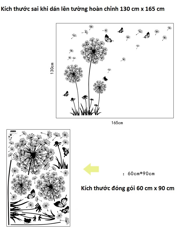Decal dán tường hoa bồ công anh và cô gái combo trang trí lãng mạn