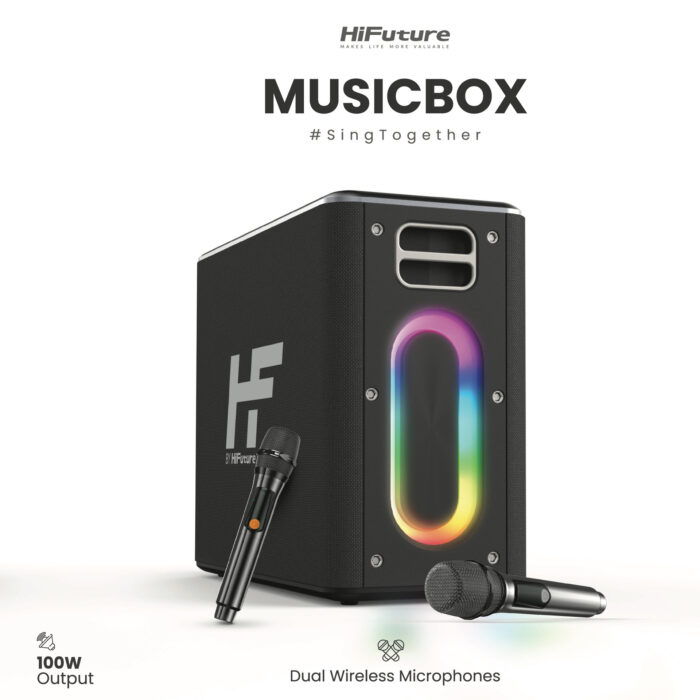 Loa Karaoke Di Động HiFuture MusicBox 100w (Kèm 2 Micro Wireless Hàng Chính Hãng