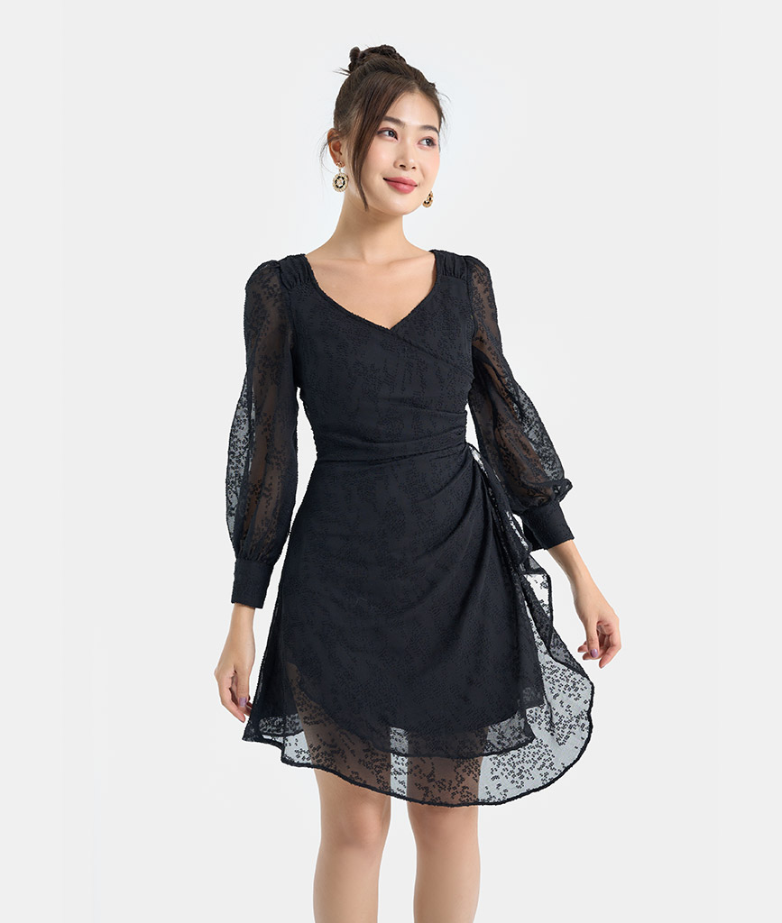 Đầm Lửng Nữ Thời Trang HNOSS Cổ Tim Tùng Xếp HNDLU073