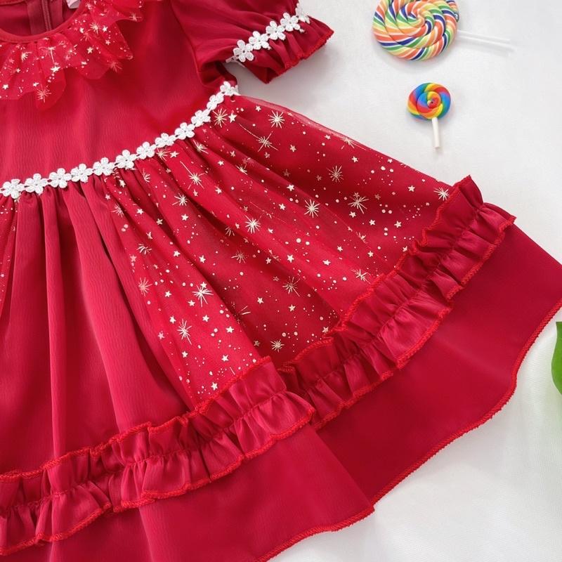 Váy Ánh Sao Nhũ Đỏ - Tặng Kèm Cài Cho Bé Gái (4-30kg)