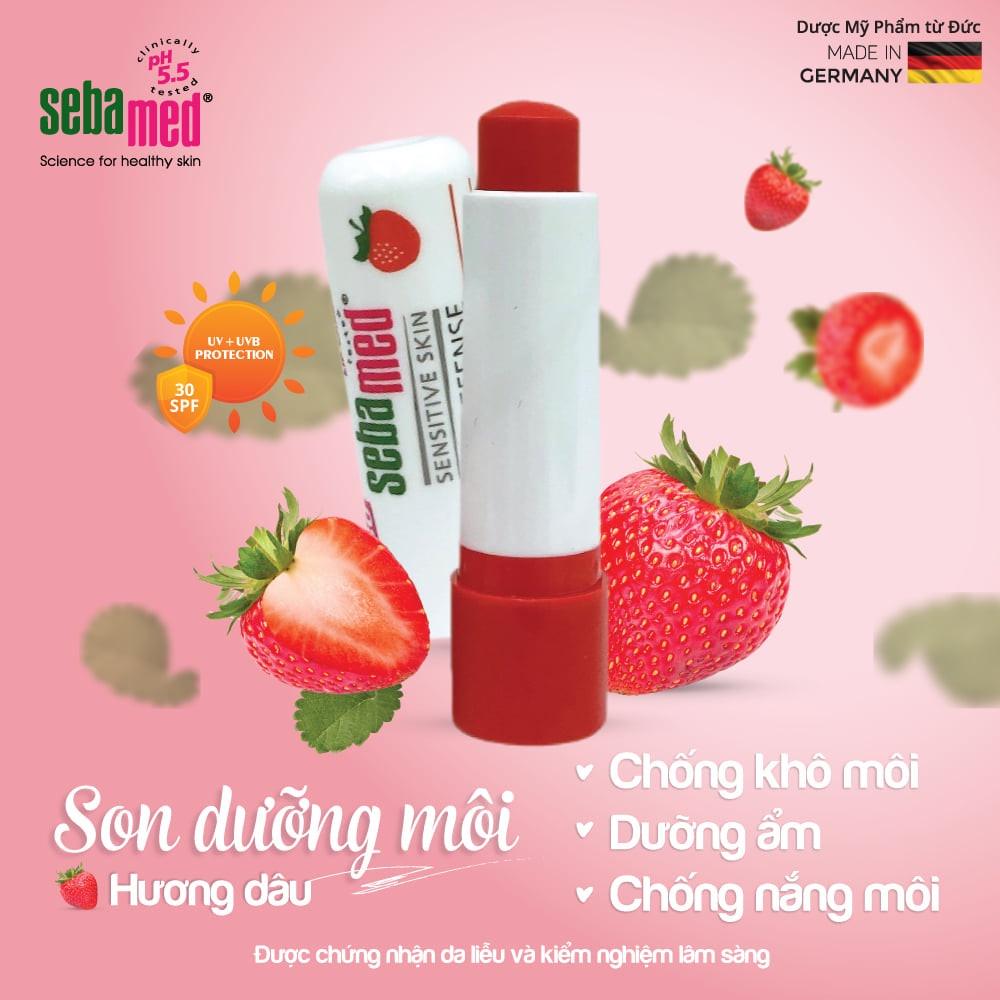 Son dưỡng bảo vệ môi chống khô nứt môi Sebamed Sensitive Skin Lip Defense pH5.5 hương Dâu 4.8g