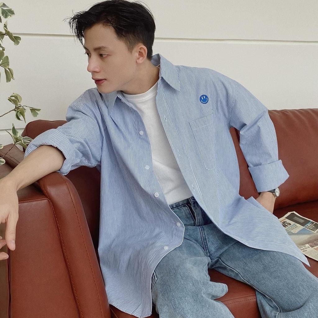 Áo Sơ Mi Tay Dài Thêu ICON MẶT CƯỜI Cổ Bẻ Phong Cách Hàn Quốc Thời Trang UNISEX Nam Và Nữ Couple Ulzzang