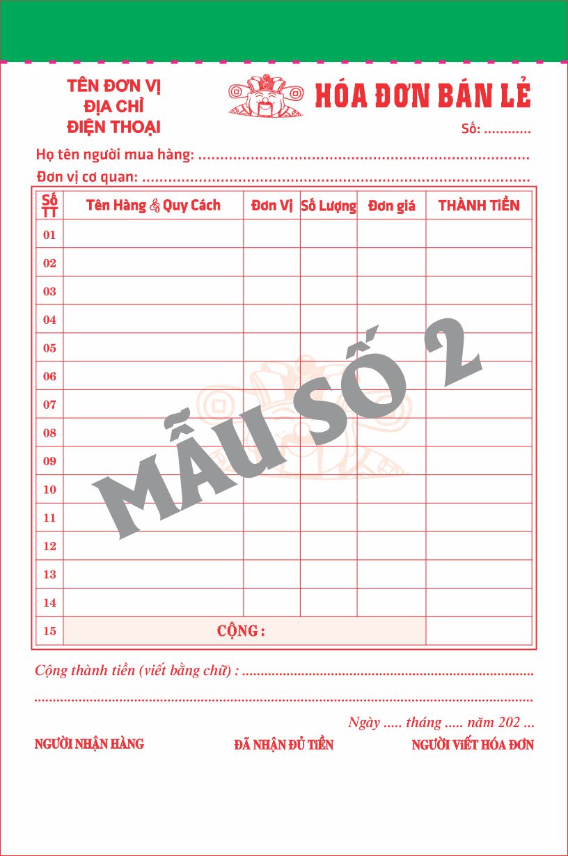 Hoá đơn bán lẻ 1 liên-Block 10 quyển-chọn mẫu in tên