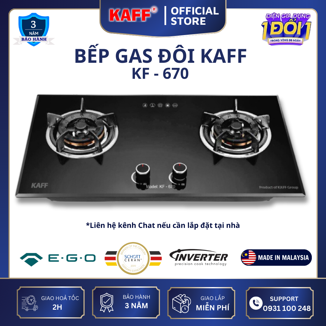 Bếp ga đôi KAFF KF-670 - Hàng chính hãng