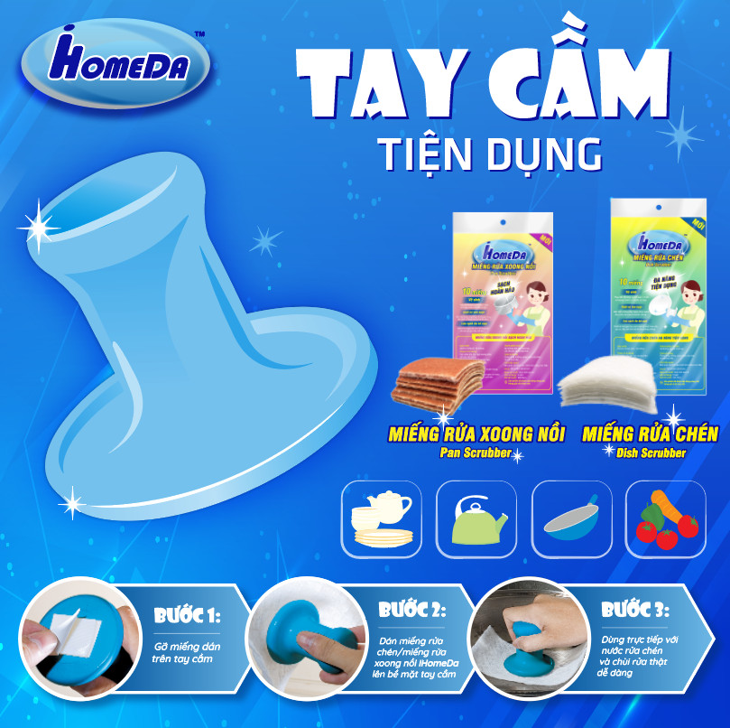 Combo 7 Gói miếng rửa chén linh hoạt iHomeda + 5 Gói miếng chùi nồi iHomeda TẶNG tay cầm tiện dụng