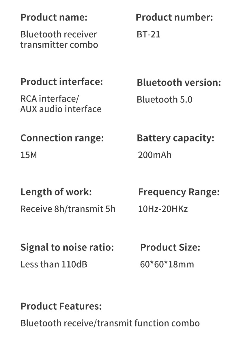 Bộ Thu Phát Âm Thanh 2 Trong 1 BT-21 Công Nghệ Bluetooth 5.0 vs NFC Hỗ Trợ Cổng RCA/AUX Tích Hợp Pin 200mAh