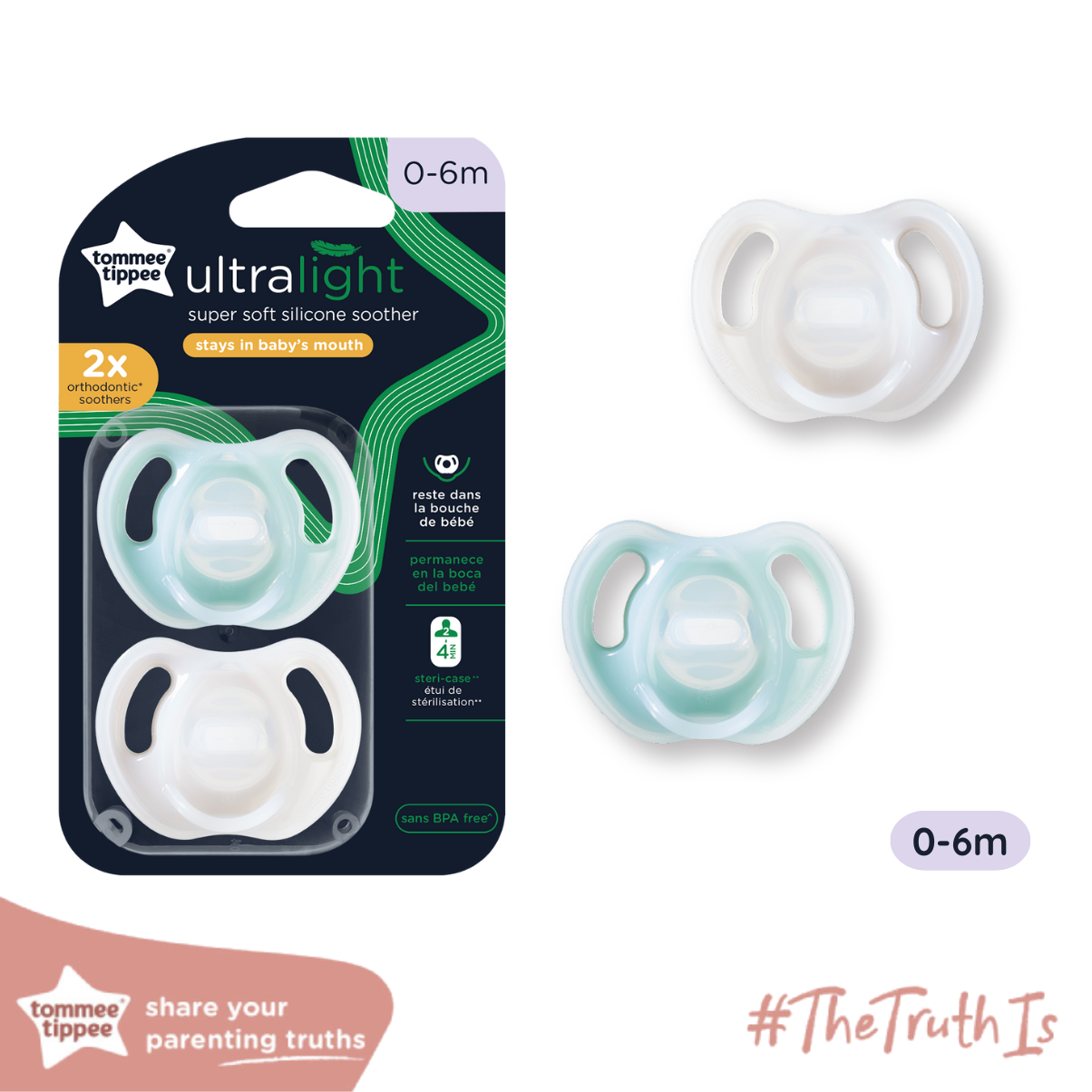 COMBO Ty ngậm silicon siêu nhẹ Tommee Tippee Ultra Light 0-6m & Bình sữa thủy tinh Tommee Tippee Close to Nature 150ml