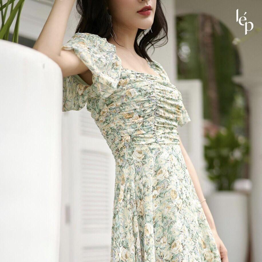 Vay Tơ Li Ngực Tay Bồng Dáng Xòe Đầm Hoa Nhí Dáng Xòe Linh Trần Store