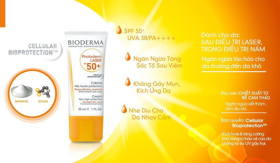 Kem chống nắng ngăn ngừa tăng sắc tố da dành cho da sau điều trị laser Bioderma Photoderm Laser SPF 50+ 30ml (Nhập khẩu)