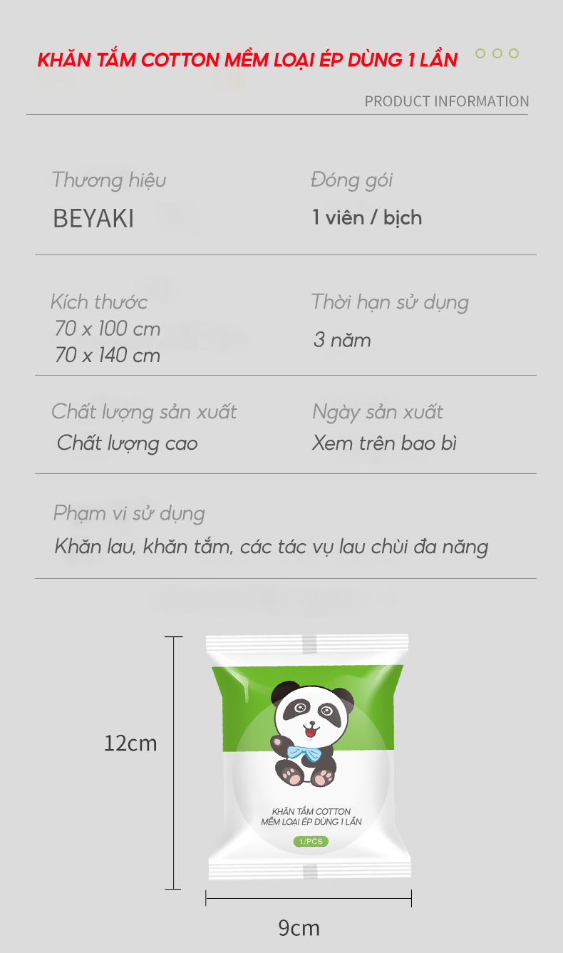 Hình ảnh Viên Nén Khăn Tắm Cotton Beyaki 70x140 cm Sạch Sẽ Tiện Dụng Cho Du Lịch Công Tác