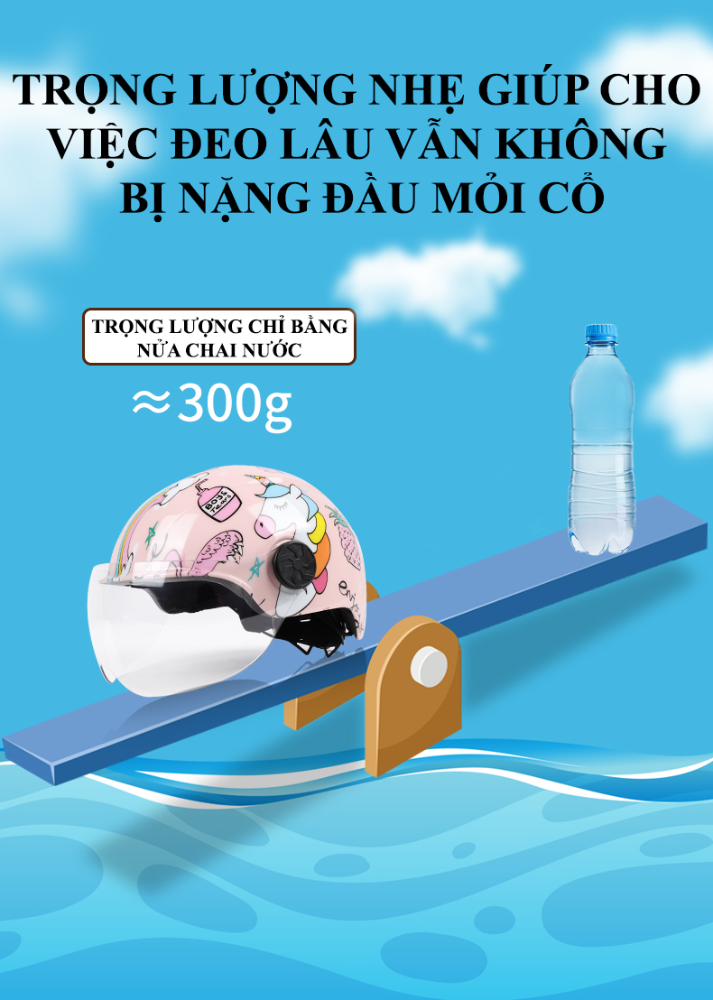 Nón bảo hiểm trẻ em TS21 có kính siêu nhẹ bảo vệ cột sống cổ cho trẻ và chống sốc cực tốt