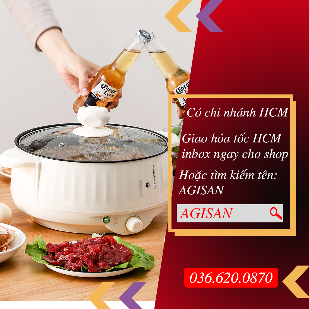 Hình ảnh Nồi lẩu điện đa năng AGISAN-02 có lớp chống dính dây cắm 2 chấu dễ dàng chiên, xào, nấu, rán ...