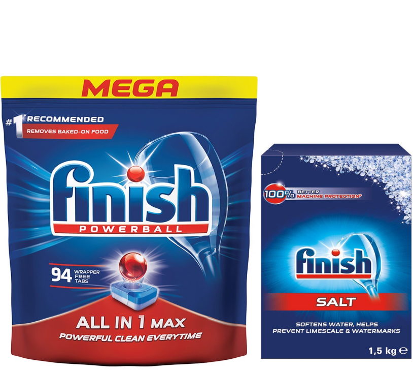 Combo 110 Viên rửa bát Finish All in 1 + 1.5kg Muối rửa bát Finish dùng cho máy rửa chén bát