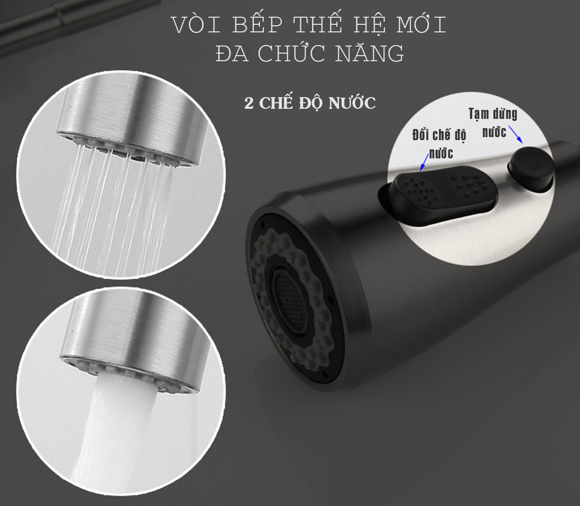 Vòi rửa chén bát đa chức năng KAMA RC14, vòi bếp nóng lạnh inox 304, dây rút tiện lợi, mẫu mới 2020 - HÀNG CHÍNH HÃNG