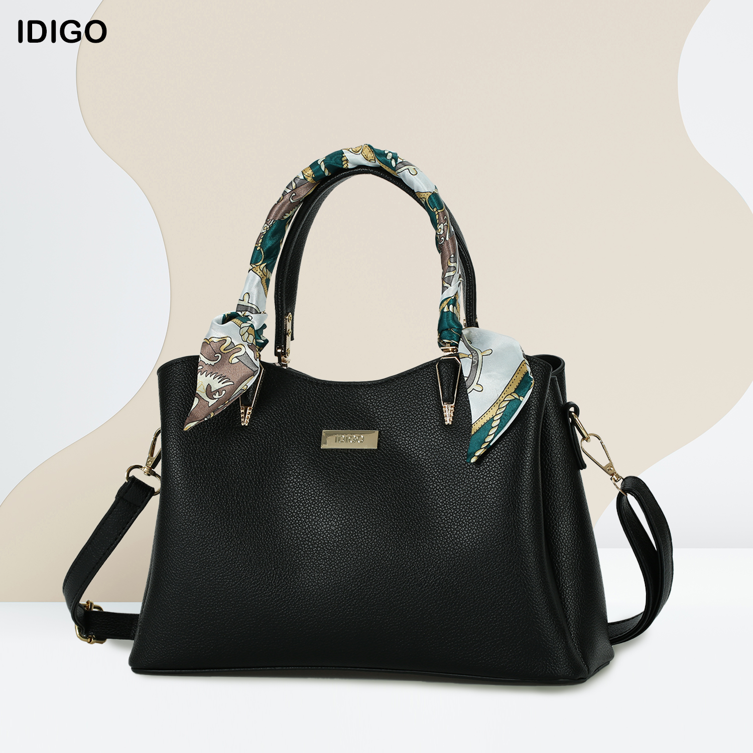 Túi Xách Nữ Công Sở Sang Chảnh IDIGO FB2-5055, Túi Đeo Chéo Thời Trang Phối Khăn Lụa Đi Tiệc Cao Cấp