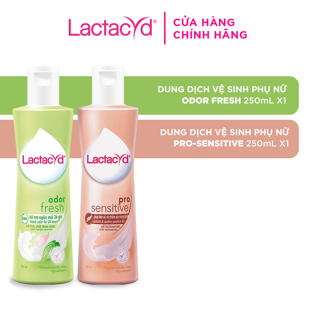 Hình ảnh Bộ Dung Dịch Vệ Sinh Phụ Nữ Lactacyd Odor Fresh Ngăn Mùi 24H 250ml + Pro Sensitive Cho Da Nhạy Cảm 250ml