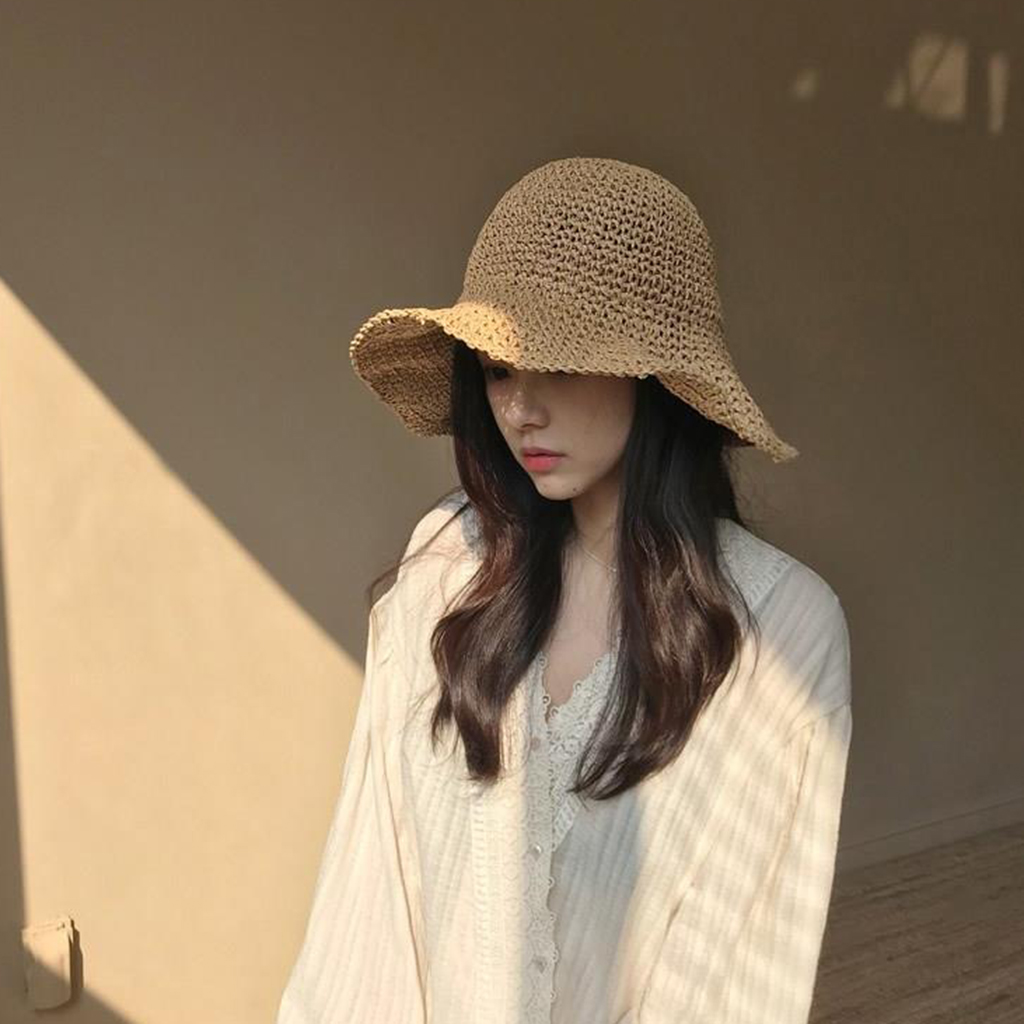 Nón cói mềm đan trơn đi biển phong cách vintage có thể gấp gọn, mũ vành nữ chống nắng thoáng khí mùa hè - Smice House