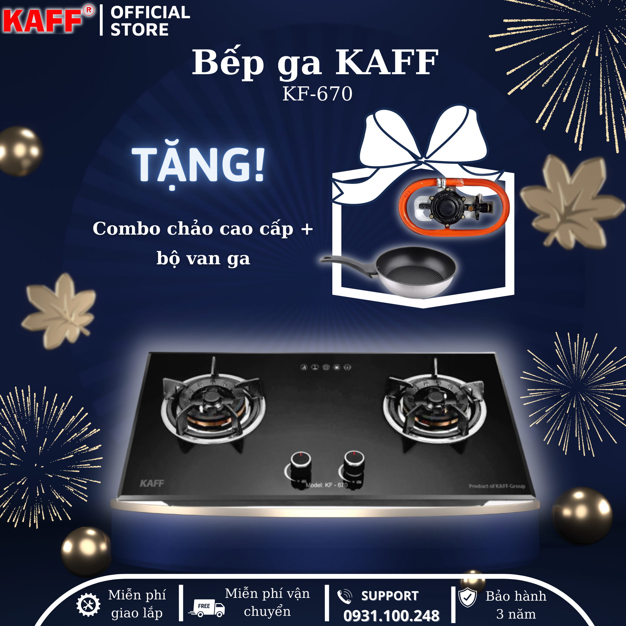 Bộ Bếp ga âm KAFF KF- 670 bao gồm: Bếp ga + chảo chống dính cao cấp + bộ van ga - Hàng chính hãng