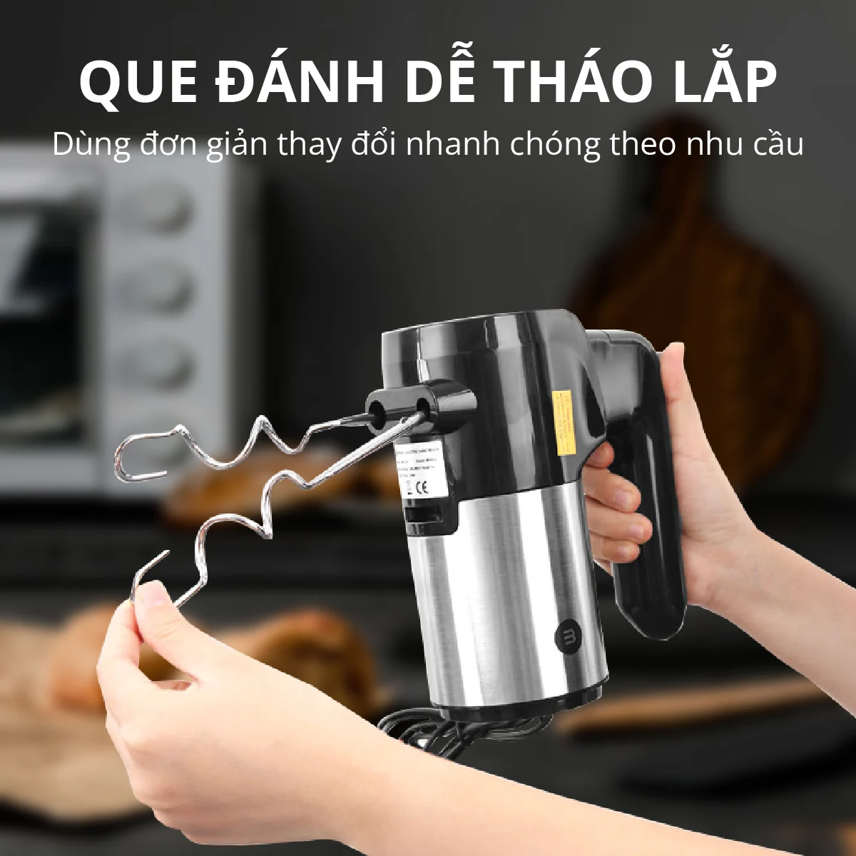 Máy đánh trứng Mishio MK215 300W - 5 tốc độ, đi kèm que đánh bột và đánh trứng - Hàng chính hãng