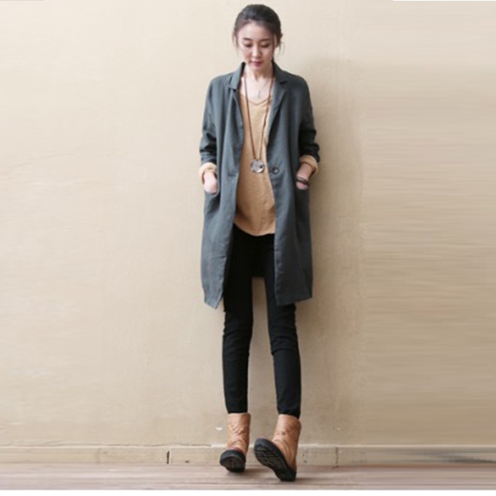 Áo vest blazer linen nữ dáng dài trẻ trung, thời trang thu đông - Xám