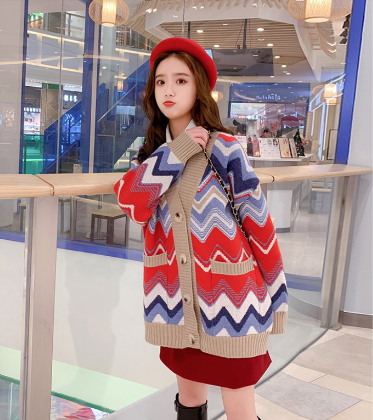 Áo khoác len cardigan gợn sóng màu phom dài rộng kiểu Hàn ulzzang - DL01199