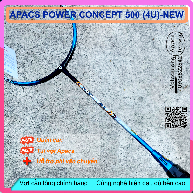 Vợt cầu lông Apacs Power Concept 500 – 4U New Blue – Vợt cân bằng, tấn công hiệu quả, phòng thủ ổn định