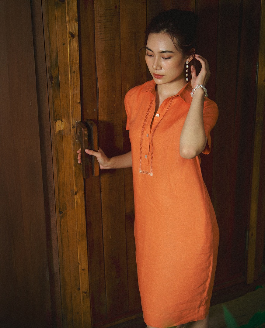 Đầm Sơ Mi Linen Kéo Sợi Mơ Nghiền DRE197 thời trang thiết kế Hity