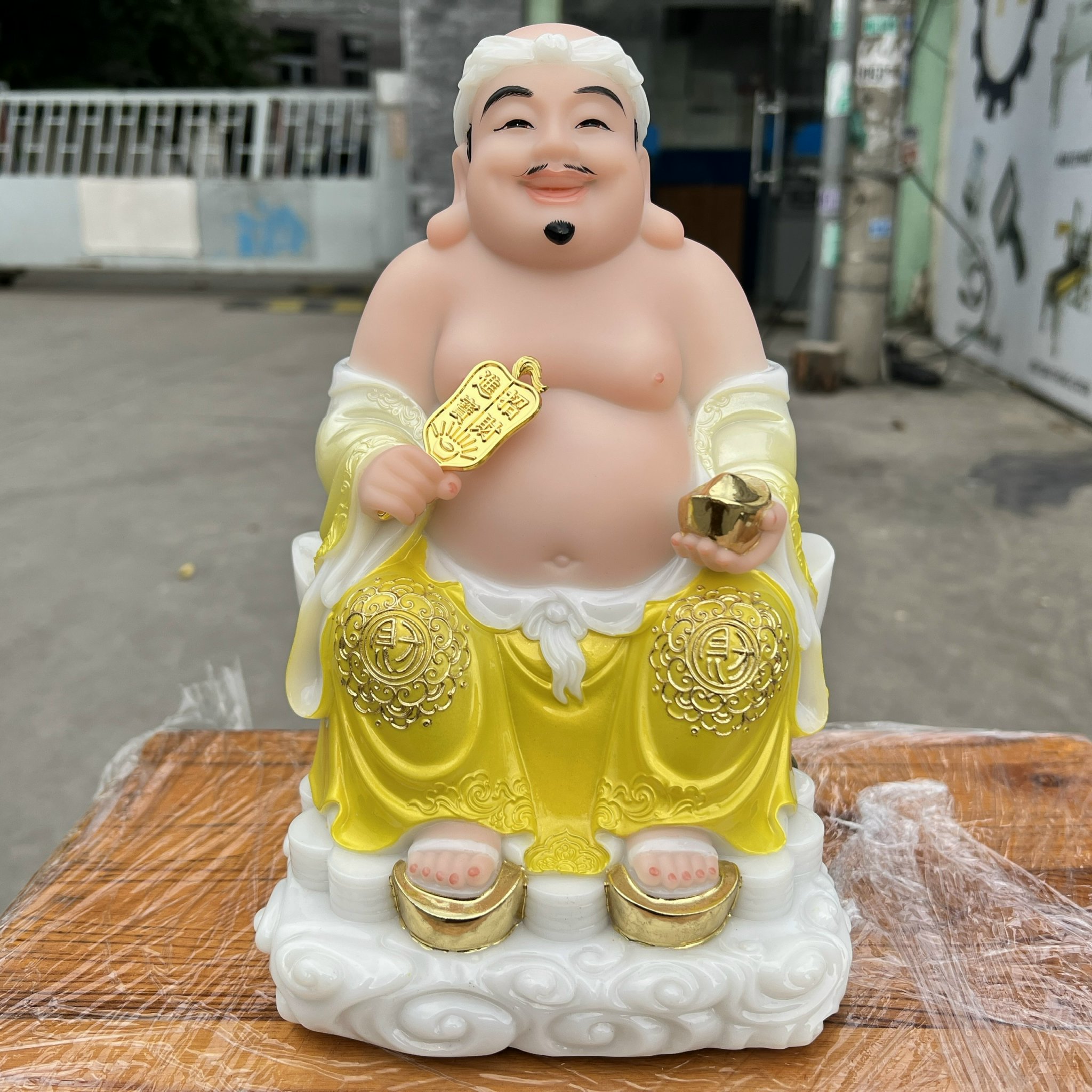 Tượng Thần tài Thổ Địa bằng đá nhập khẩu cao cấp cao 22cm – Màu vàng