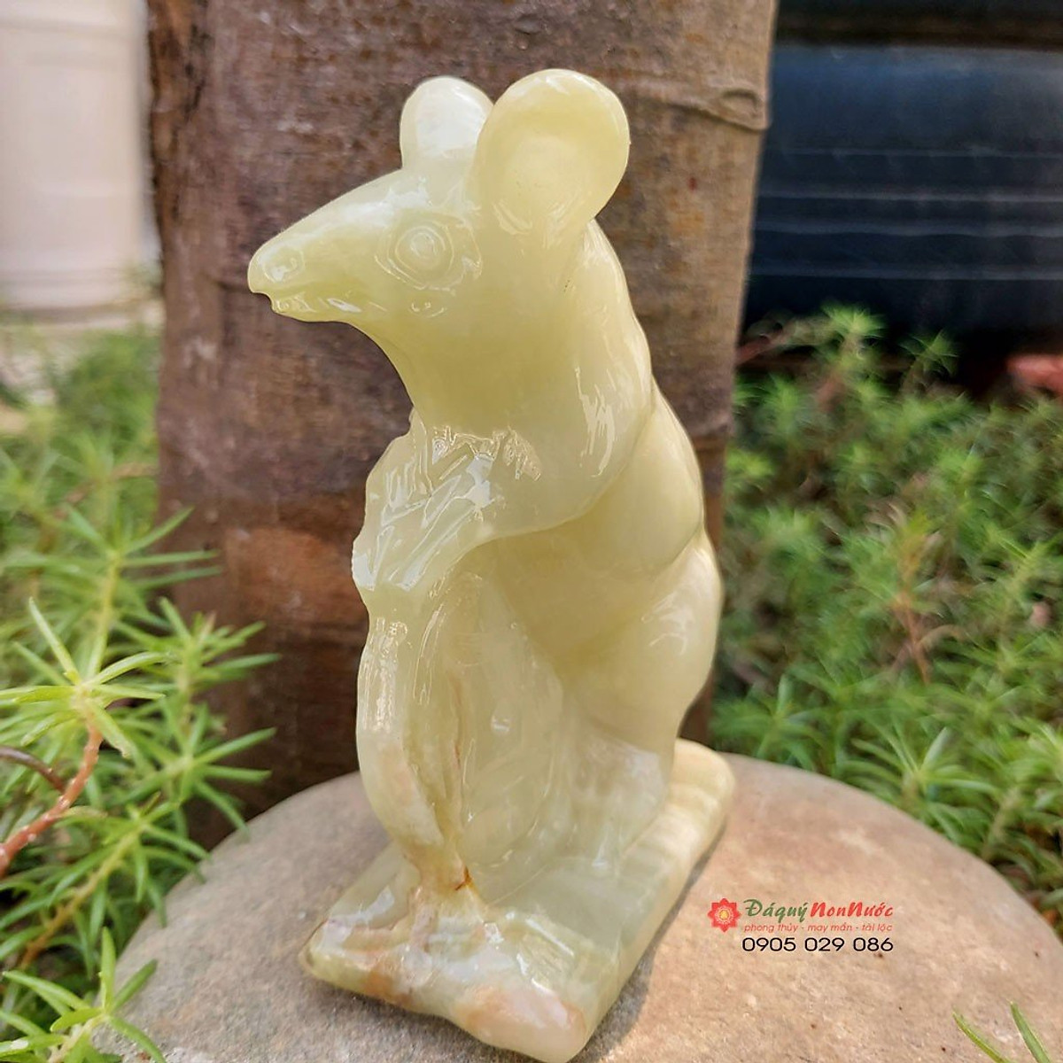 Tượng đá chuột tuổi tý phong thủy đá ngọc Pakistan 12cm đá Non Nước