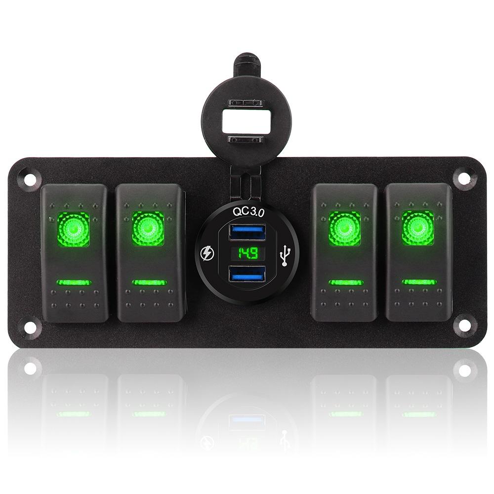 Bảng điều khiển công tắc đèn LED 4 cổng USB 12~24V chống nước trang trí nội thất xe hơi