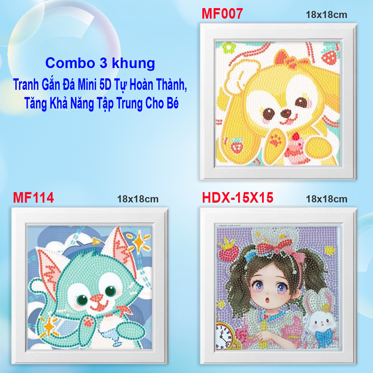 COMBO 3 Tranh Gắn Đá Tự Hoàn Thành | Tăng Khả Năng Tập Trung Cho Bé