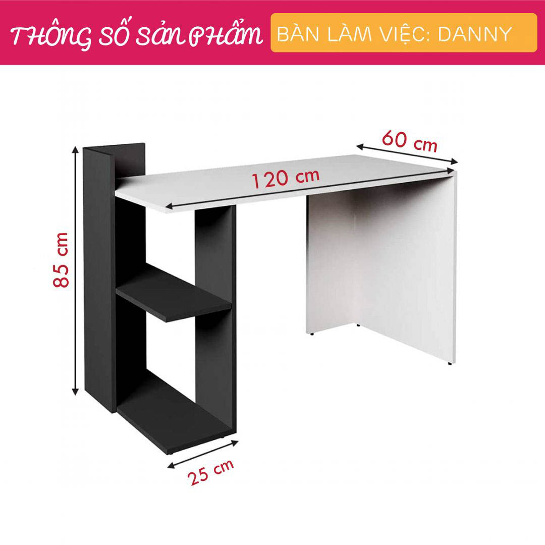 Bàn làm việc, bàn học gỗ hiện đại SMLIFE Danny  | Gỗ MDF dày 17mm chống ẩm | D120xR60xC85cm