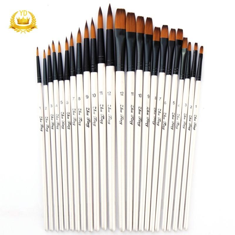 Set 12 Cọ Vẽ Tranh Màu Nước Cán Trắng Sợi nylon Đính Ngọc Trai Tròn DIY