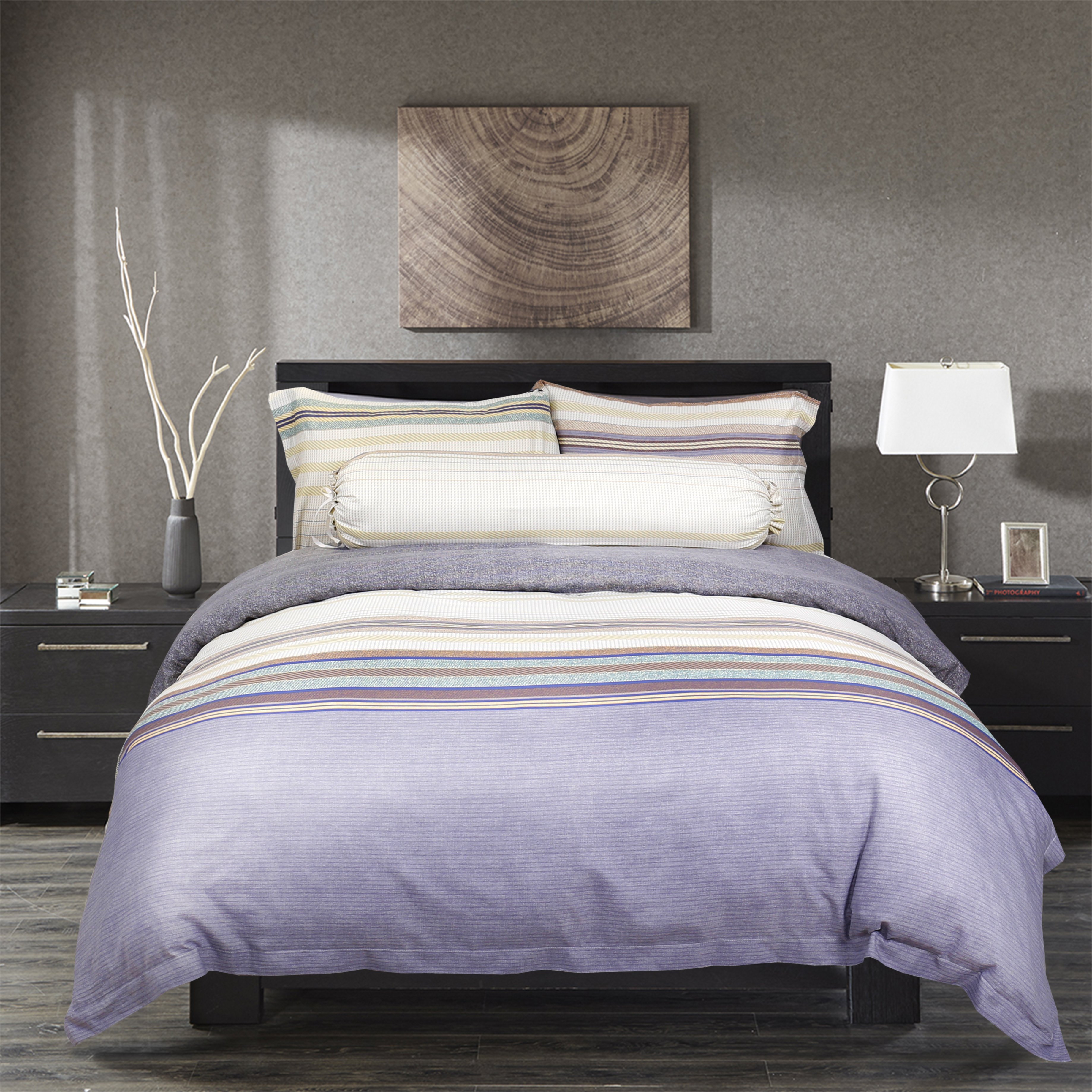 Bộ chăn ga và vỏ gối 5 món, vải 100%Tencel 60s, họa tiết sọc cách điệu - 5 Món - Ga 1m8x2m