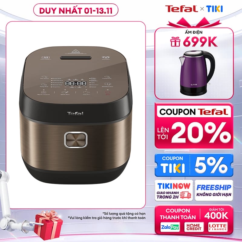 Nồi cơm điện tử Tefal 1.8L - Lòng nồi siêu dày 4mm RK776968 - Thương hiệu Pháp - Hàng chính hãng