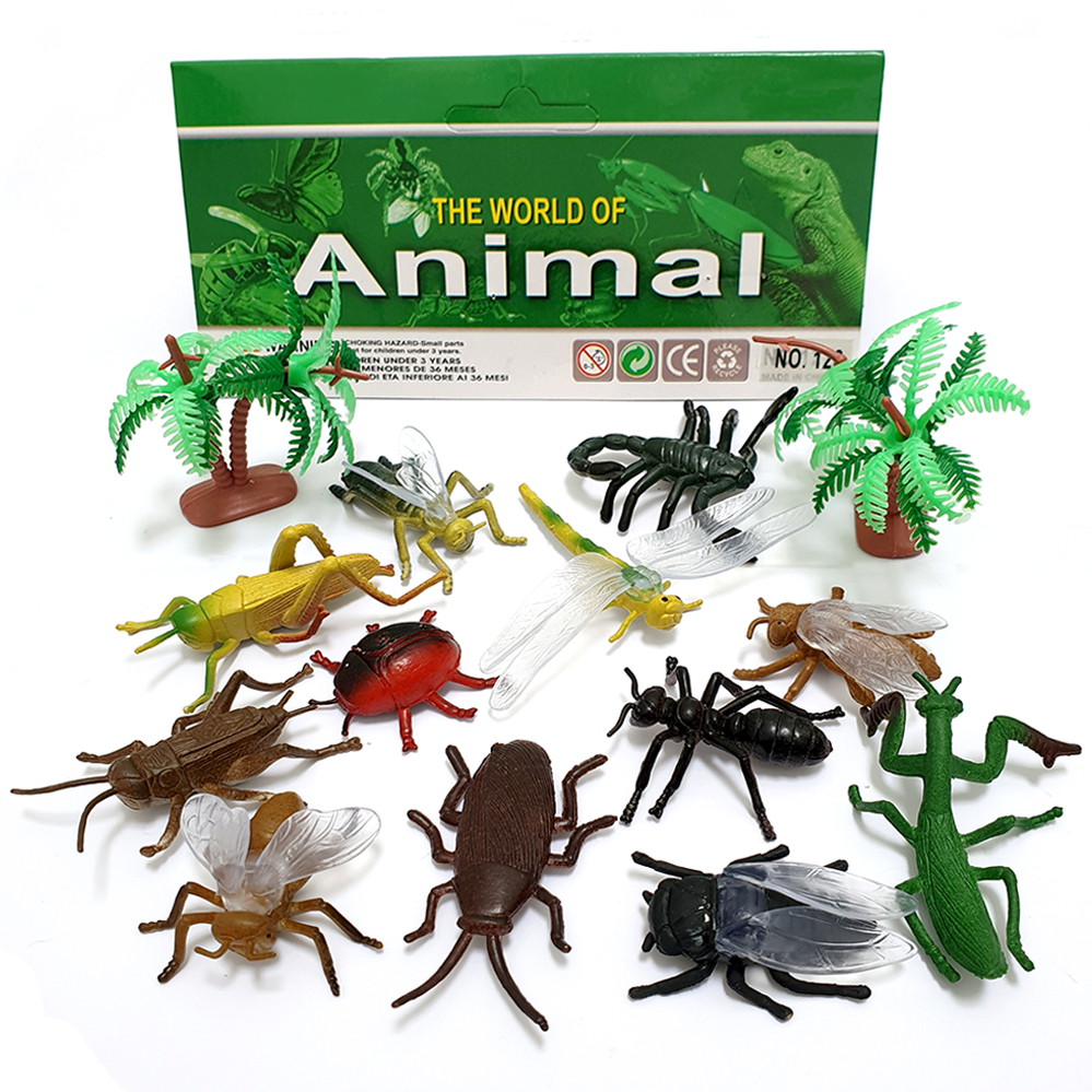 Bộ đồ chơi 12 mô hình côn trùng rừng nhiệt đới A128 mini Wild Insect Animals World đồ chơi thế giới động vật chất liệu an toàn cho trẻ tặng kèm 04 cá vàng sinh động