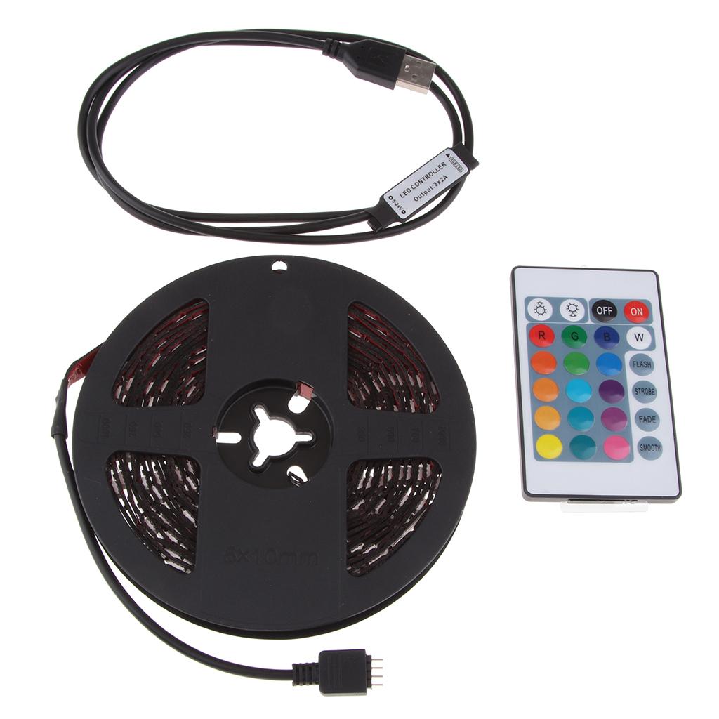 DC 5V USB LED RGB Strip Light TV Back Lighting Kit With 24-Key Remote Control - 5m