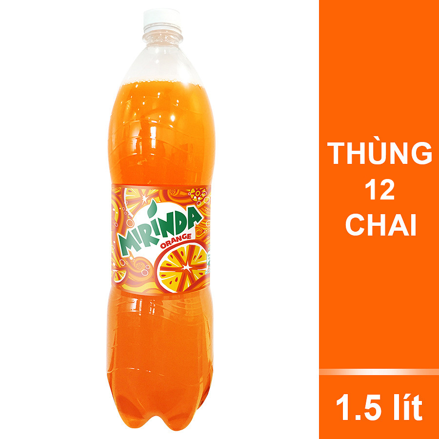 Thùng 12 Chai Nước Ngọt Có Gaz Mirinda Cam (1,5L/Chai)