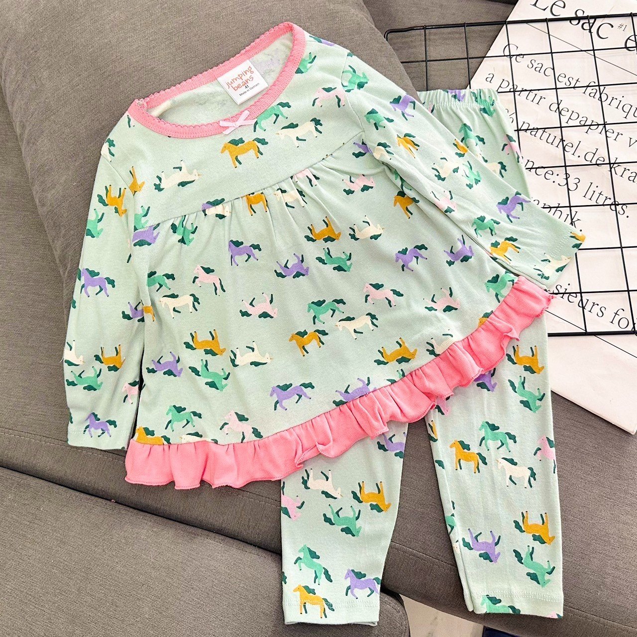 Bộ ngủ dài tay cho bé gái từ 8-25kg chất cotton hàng xuất mềm mịn mát