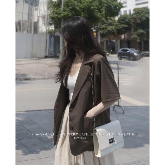 Áo blazer ngắn tay thời trang Hàn quốc/Áo blazer ngắn tay túi nắp Ulzzang