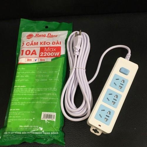 Ổ cắm kéo dài 2200W - 10A ~250V Rạng Đông, 3 ổ, dây 3m