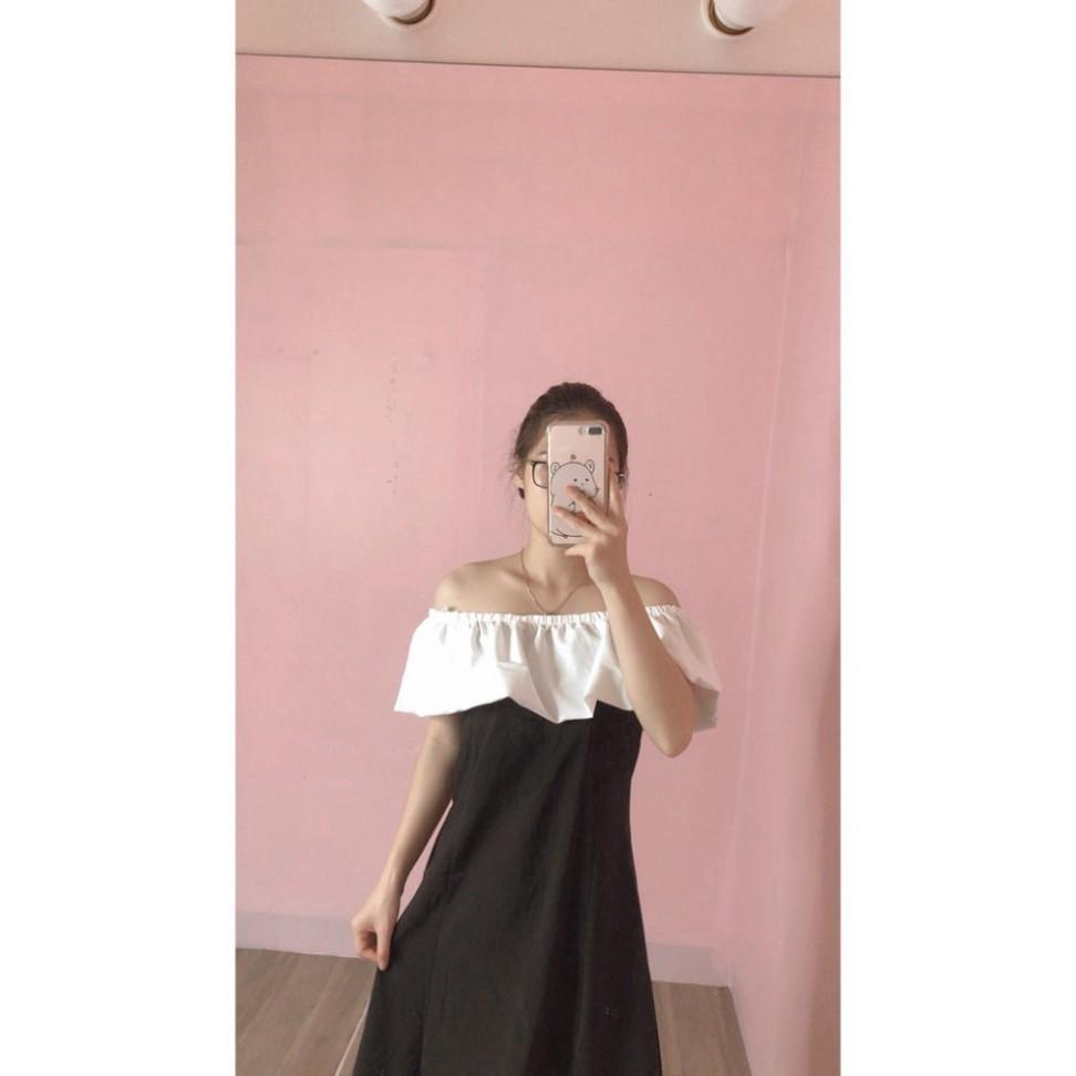 Váy trễ vai bèo ngực trắng / Đầm trễ vai dáng ôm phối ngực trắng_Moonunisex