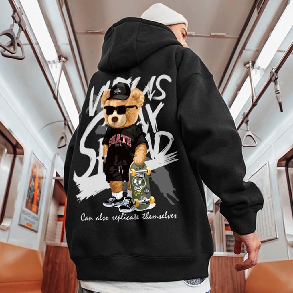 Áo Hoodie Dáng Rộng In Hình Gấu Thời Trang Hip Hop Cá Tính Unisex