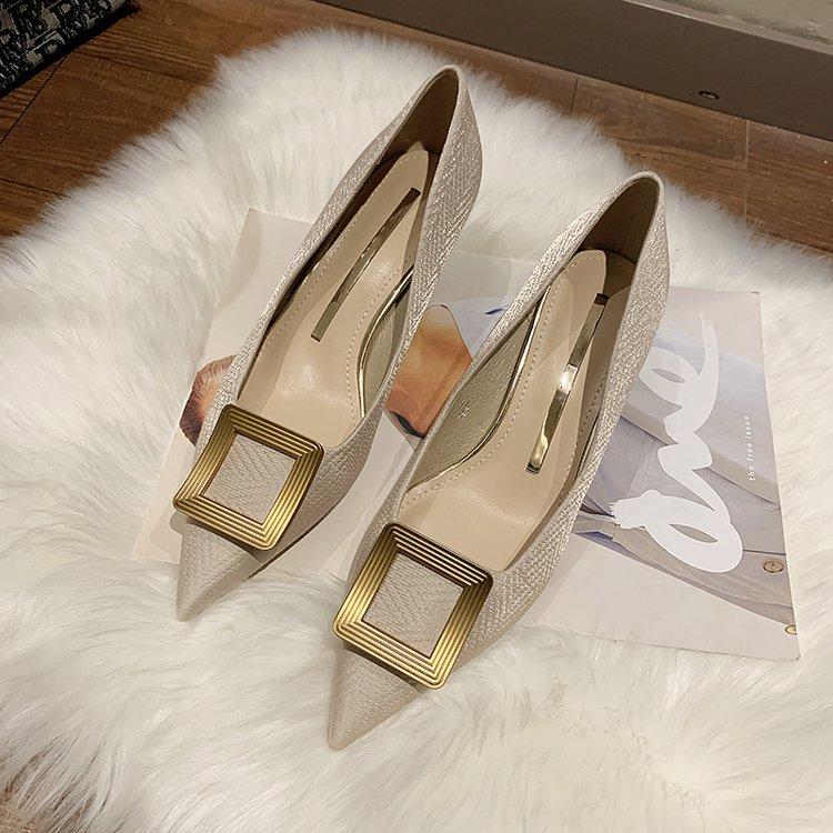 Giày Cao Gót Mũi Nhọn Màu Trơn Thời Trang Cho Nữ