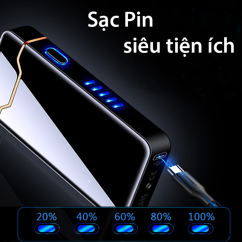 Bật lửa điện sạc pin độc lạ 2 tia plasma công suất cao đánh lửa mạnh độc đáo thời thường