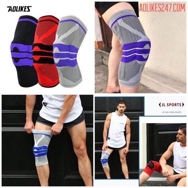 Băng đầu gối thể thao silicone 2 lò xo, bó gối tập gym Aolikes chính hãng AL 7721 (1 đôi)